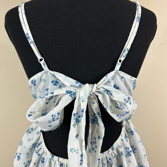 Shein Blue Floral Tie Back Babydoll Milkmaid Cottagecore Coquette Cami Top SizeM - Picture 7 of 9